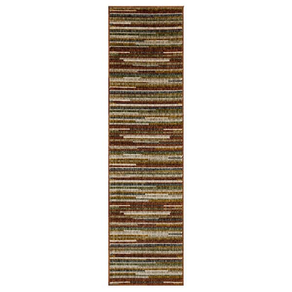 Gordon Red/Green 1 ft. 11 in. x 7 ft. 6 in. Striped Runner Rug