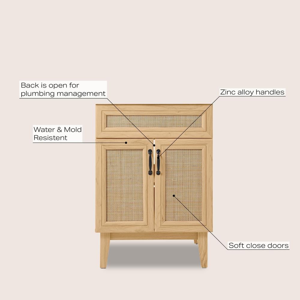 Javer 24" Oak Rattan Modern Farmhouse Bath Vanity Cabinet