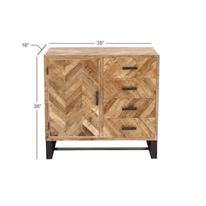 Brown Mango Wood 4 Drawers 1 Shelf and 1 Door Geometric Cabinet with Wood Inlay
