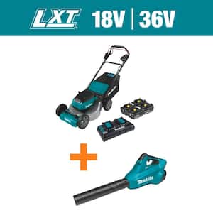 18 in. 18V X2 (36V) LXT Walk Behind Self Propelled Lawn Mower Kit w/4 Batteries(5.0 Ah) with 18V X2 (36V) LXT Blower
