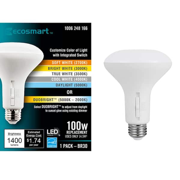 EcoSmart 100-Watt Equivalent BR30 CEC Dimmable LED Light Bulb with Selectable Color Temperature Plus DuoBright (1-Pack)