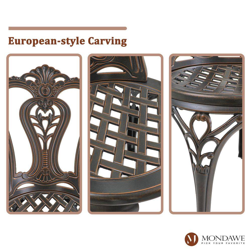 Bronze Finish Floral Motif Cast Aluminum Outdoor Bistro Set
