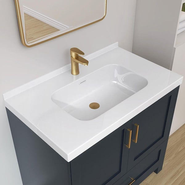 36 in. W x 22 in. D Solid Surface White Vanity Top Rectangular Single Sink Bathroom Vanity Top in Glossy White