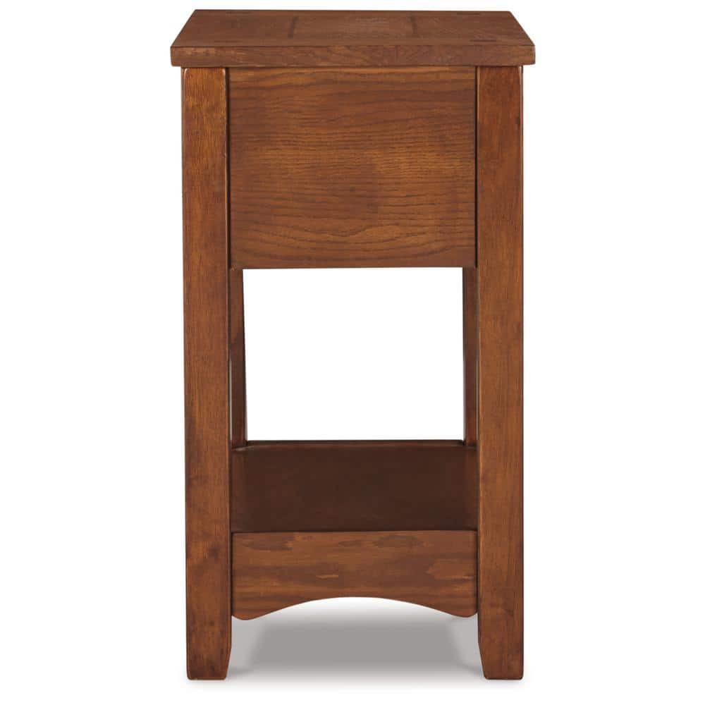 Contemporary Brown Wood End Table with Drawer and Shelf