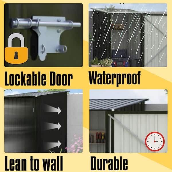 3.3 ft. W x 3.4 ft. D Metal Shed with Lockable Door, Galvanized Outdoor Storage sheds in Dark Gray (10 sq. ft. )