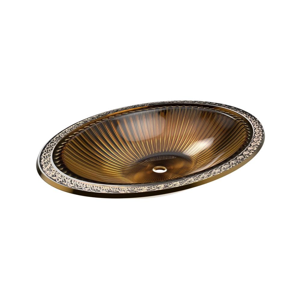 Gold Oval Tempered Glass Above-Counter Bathroom Vessel Sink