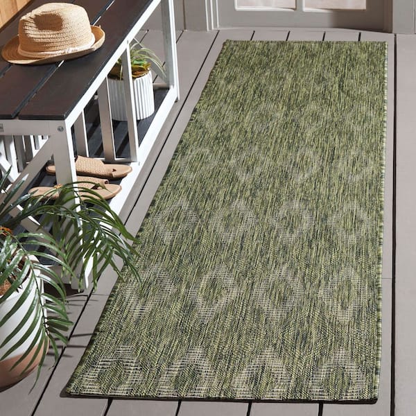 Courtyard Olive 2 ft. x 8 ft. Solid Color Diamond Indoor/Outdoor Runner Rug