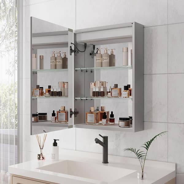 Mirrored Countertop Medicine Cabinet Between Sinks - Transitional