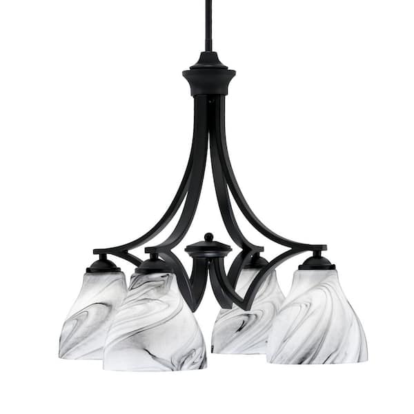 Unbranded Clevelend 4-Light Matte Black Chandelier, Round Chandelier with 6.25 in. Onyx Swirl Glass Shades, No bulbs included
