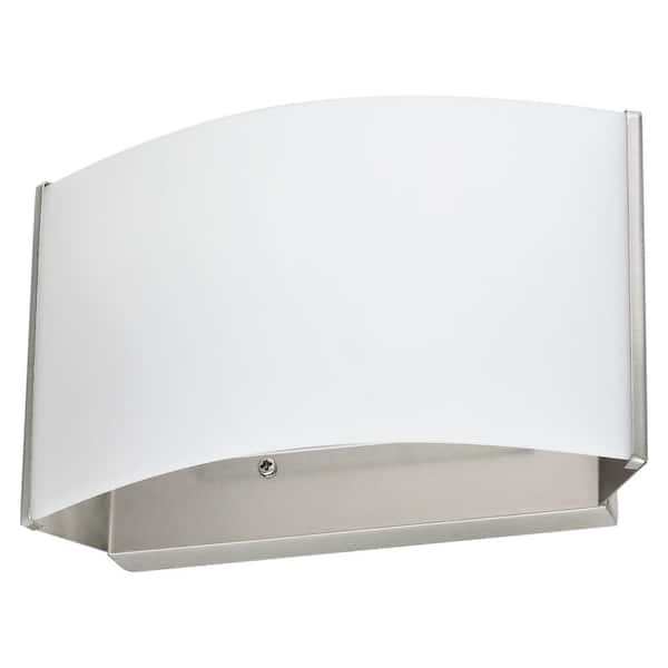 Sunlite 7 in. Brushed Nickel Warm White 3000K Dimmable ETL Listed Decorative Wall LED Sconce with Frosted Shade