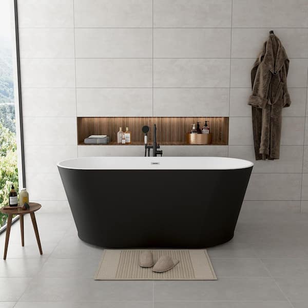 59in x 29. 5in Acrylic Freestanding Soaking Bathtub Acrylic Tubs with Centre Pop Up Drain in Black