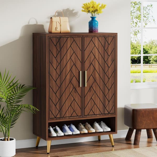 BYBLIGHT Lauren Brown Shoe Cabinet with Door 43.3 in. H Storage Cabinet with Adjustable Shelves