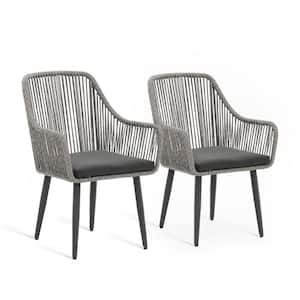 OC Orange Casual Wicker Grey Outdoor Dining Chairs, Dark Grey Cushions (Set of 2)