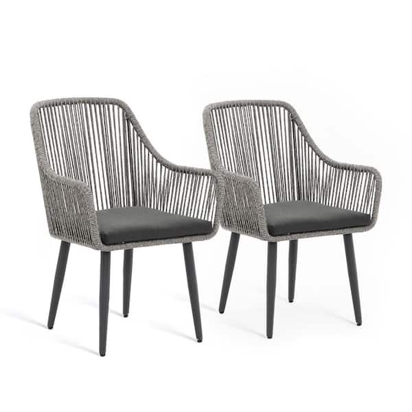 Freestyle Wicker Grey Outdoor Dining Chairs, Dark Grey Cushions (Set of 2)