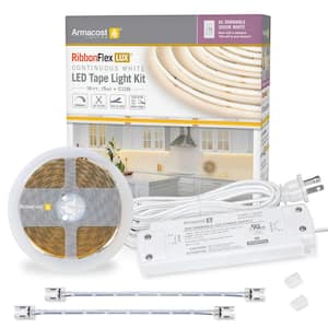 Ribbon Flex LUX 16 ft. Hardwired Dimmable Cuttable Soft White AC Dimmable White COB Integrated LED Strip Light Kit
