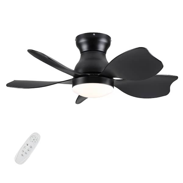 Etokfoks 30 in. Small Kid's Black Indoor Ceiling Fan LED Lighting with Remote Control for Small Children's Room