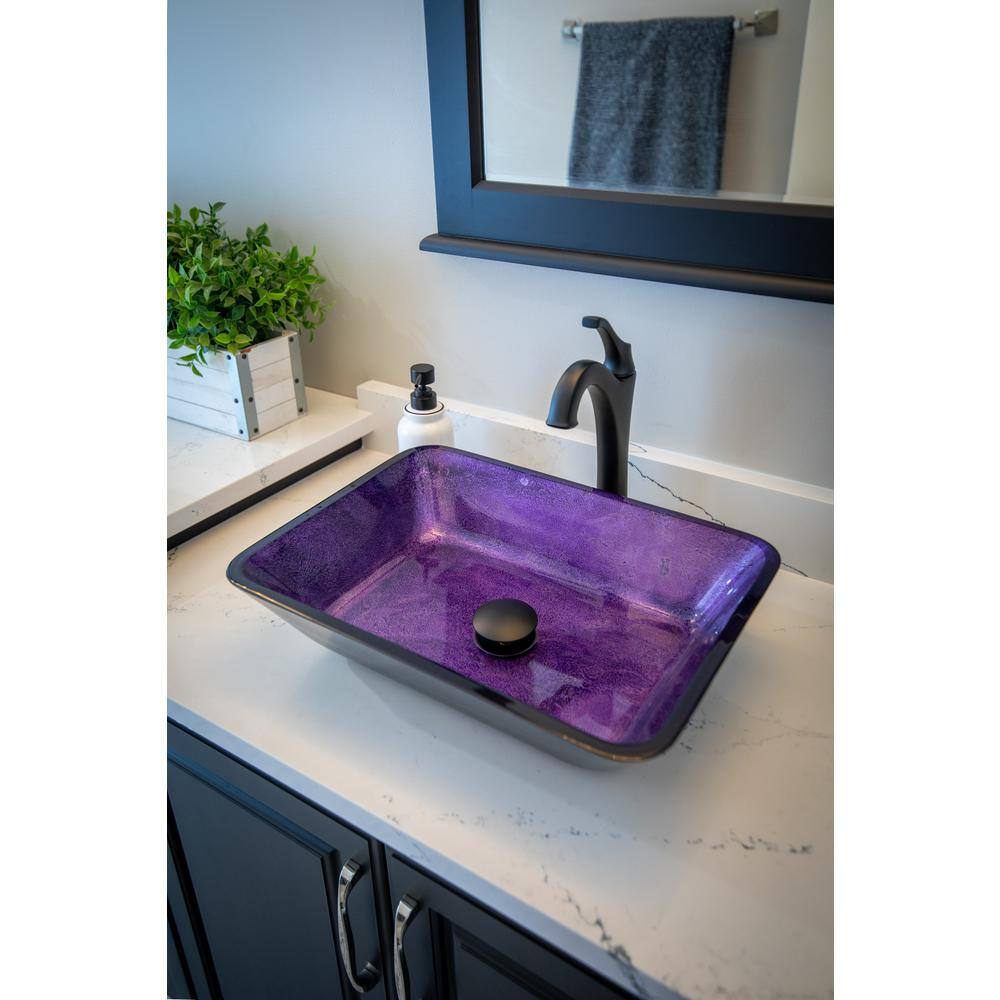 Rectangular Purple and Black Glass Above-Counter Vessel Sink