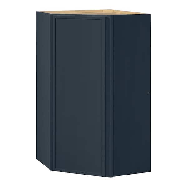 Hampton Bay Leyton 24 in. W x 24 in. D x 42 in. H Ready to Assemble Plywood Slim Shaker Corner Diagonal Kitchen Cabinet in Ink Blue