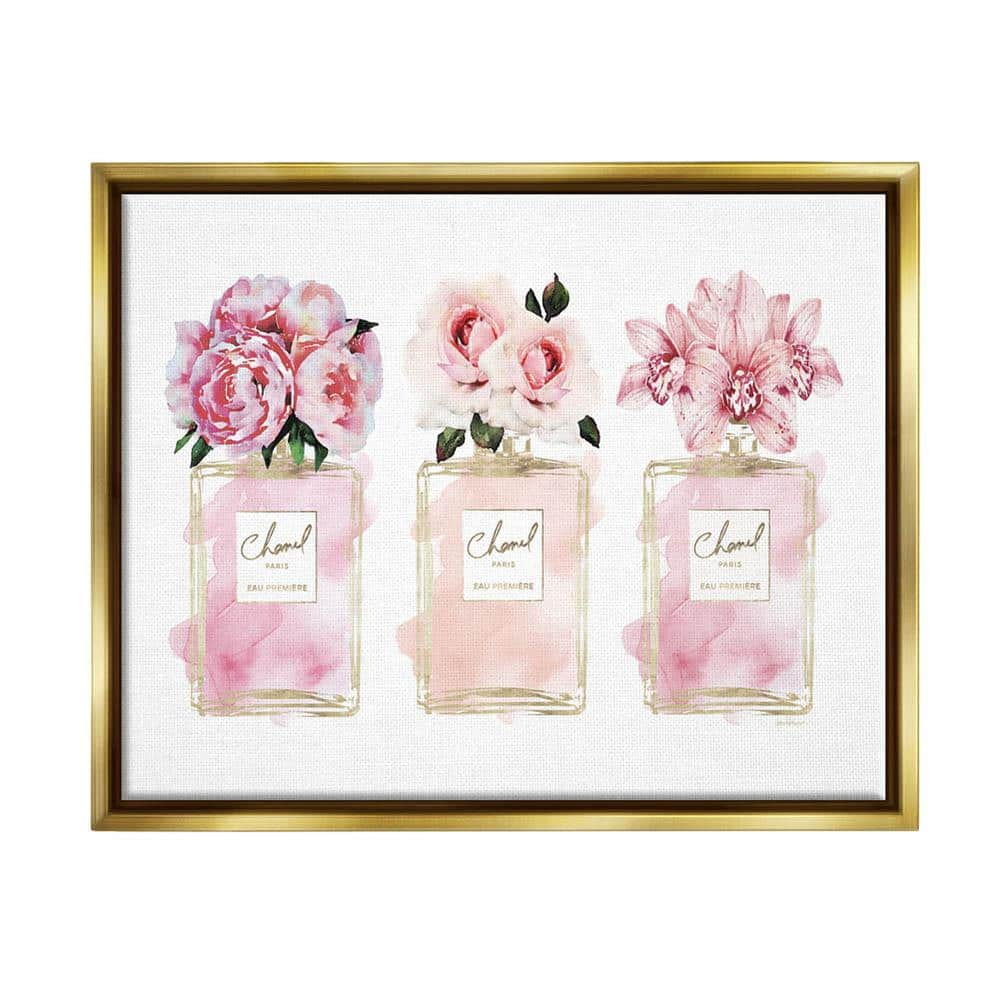 The Stupell Home Decor Collection Pink Flowers And Perfumes Glam Watercolor  Design by Amanda Greenwood Floater Frame Nature Wall Art Print 17 in. x 21 