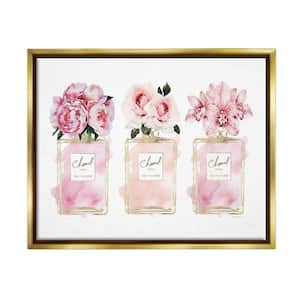 Pink Flowers And Perfumes Glam Watercolor Design by Amanda Greenwood Floater Frame Nature Wall Art Print 17 in. x 21 in.