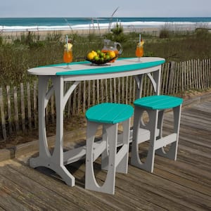 Shoreline Cove Gray/Seaglass Blue 3-Piece Recycled Plastic Bar Height Balcony Set