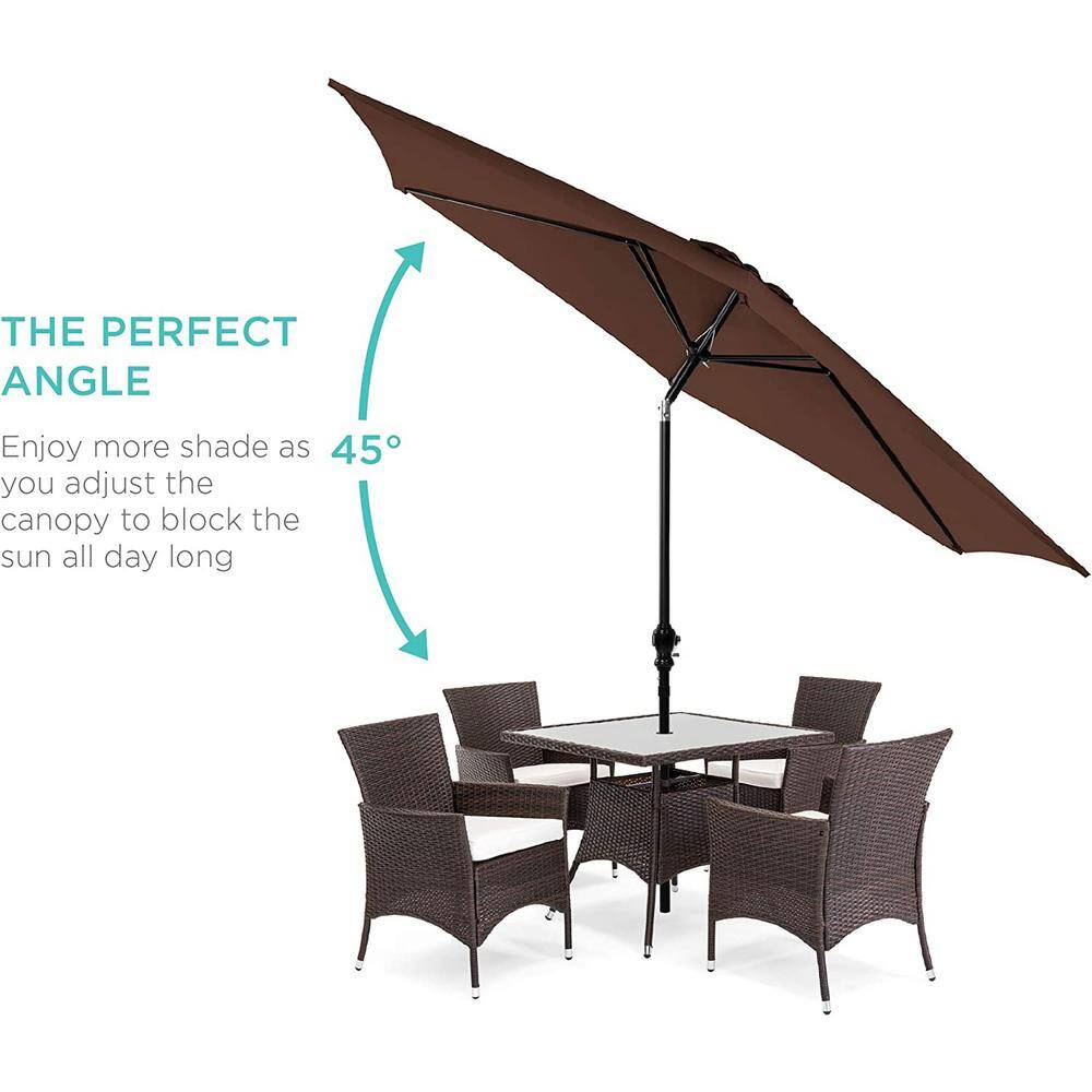 10ft Brown Hexagon Outdoor Steel Patio Umbrella with Crank