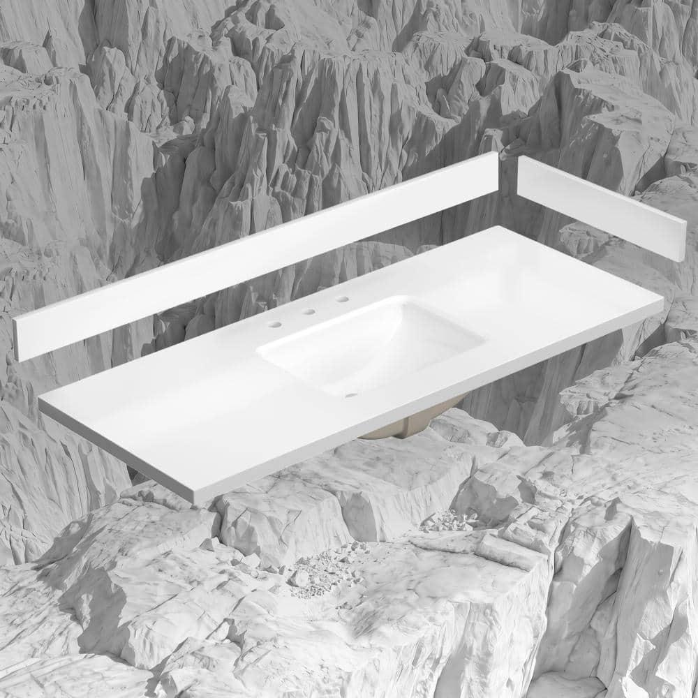 PREVIA 54 in. W x 22 in. D Single Sink Engineered Stone Bathroom Countertop with Backsplash and Sidesplash in White price history on PriceWatchPro