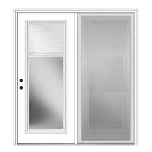 75 in. x 81.75 in. Fiberglass Prehung Right Hand Internal Blinds Clear Glass Full Lite Hinged Patio Door w/ Screen