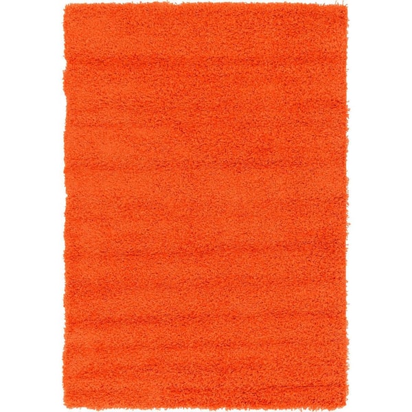Unique Loom Solid Shag Tiger Orange 4 ft. x 6 ft. Area Rug