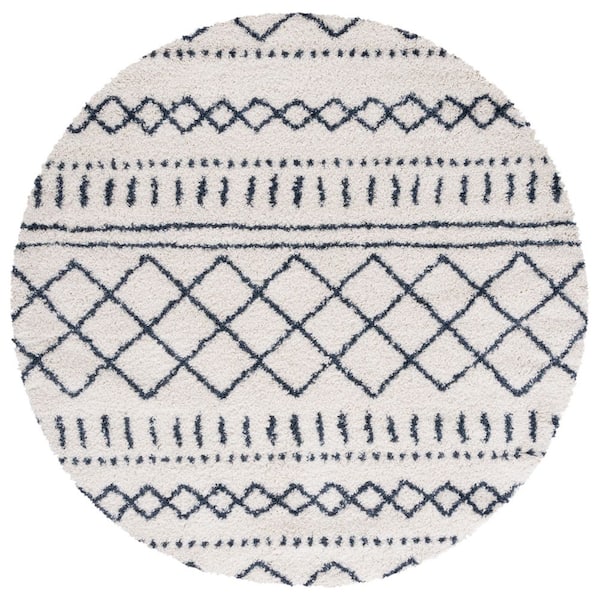 Arizona Shag Ivory/Slate 7 ft. x 7 ft. Geometric Lodge Round Area Rug
