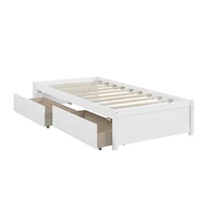 White Twin Bed with 2 Drawers, Solid Wood, No Box Spring Needed