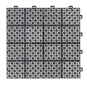 12 in. x 12 in. Black Interlocking Deck Tiles Plastic Waterproof Outdoor Bathroom Shower Balcony Porch Pack of 12