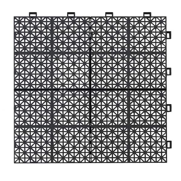 12 in. x 12 in. Black Interlocking Deck Tiles Plastic Waterproof Outdoor Bathroom Shower Balcony Porch Pack of 12
