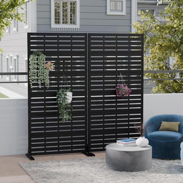 35 in. W x 72 in. H Black Galvanized Metal Louvered Outdoor Patio Divider Screen (2-Pack)