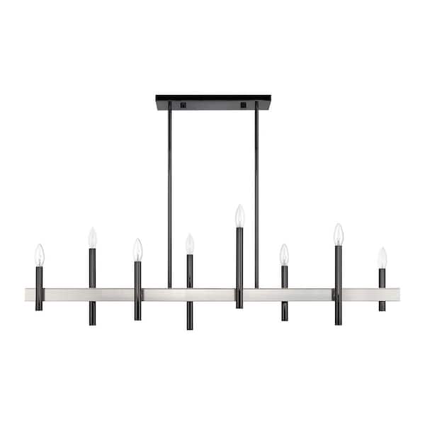 Denmark 8-Light Polished Black Chrome with Brushed NickelAccents Linear Chandelier