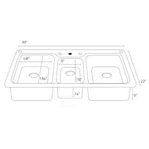 Drop-In/Undermount Solid Surface 44 in. 1-Hole 40/20/40 Triple Bowl Kitchen Sink in White