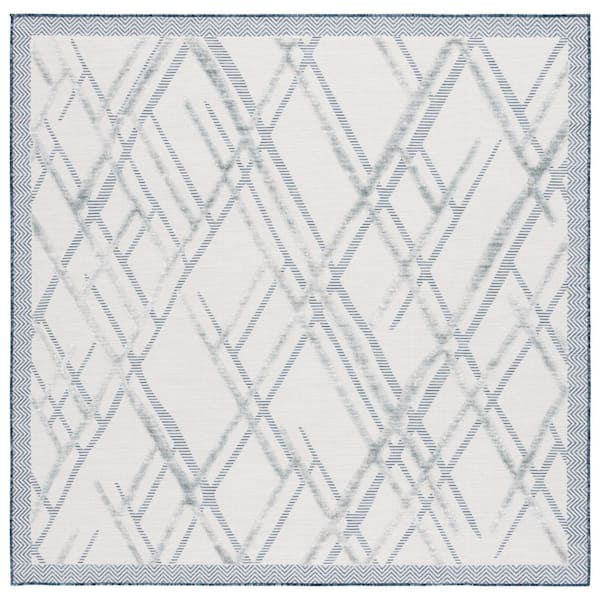 Cabana Ivory/Navy 6 ft. x 6 ft. High-Low Abstract Diamond Square Indoor/Outdoor Area Rug