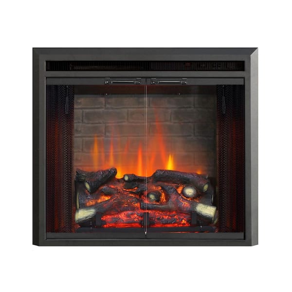 PuraFlame 26 in. W Electric Fireplace Insert with Fire Crackling Sound,Glass Door and Mesh Screen, 750/1500W, Black