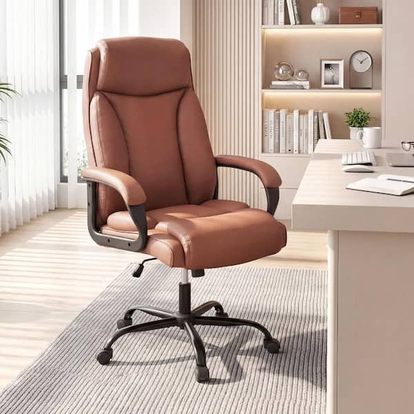 Faux Leather Swivel Ergonomic Office Executive Chair Computer Chair in Brown with Wheels, Headrest and Rocking Backrest