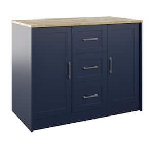 Insignia Blue Wood 45.5 in. Kitchen Island with Butcher Block Top