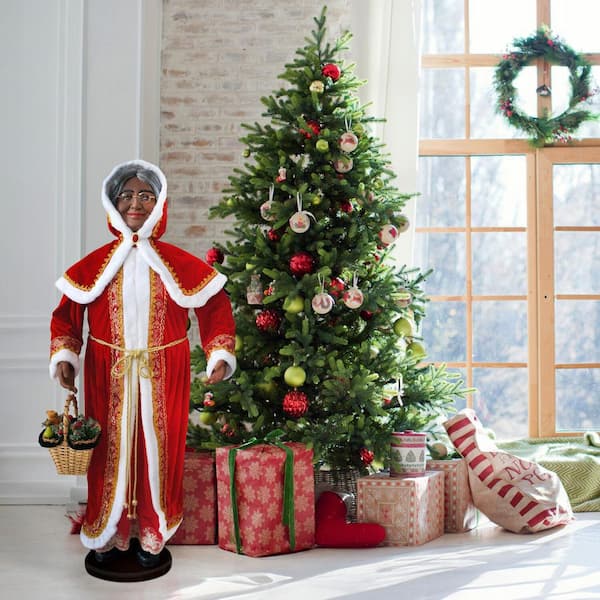58 in. Christmas Dancing Mrs. Claus with Hooded Cloak, Basket, Standing Decor, Motion-Activated Animatronic