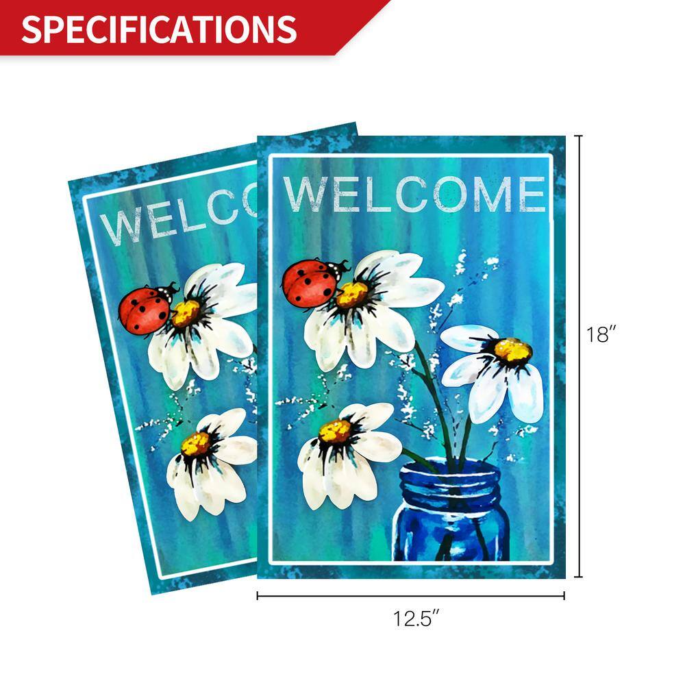 Spring Summer Daisy Jar and Ladybug Welcome Garden Flag