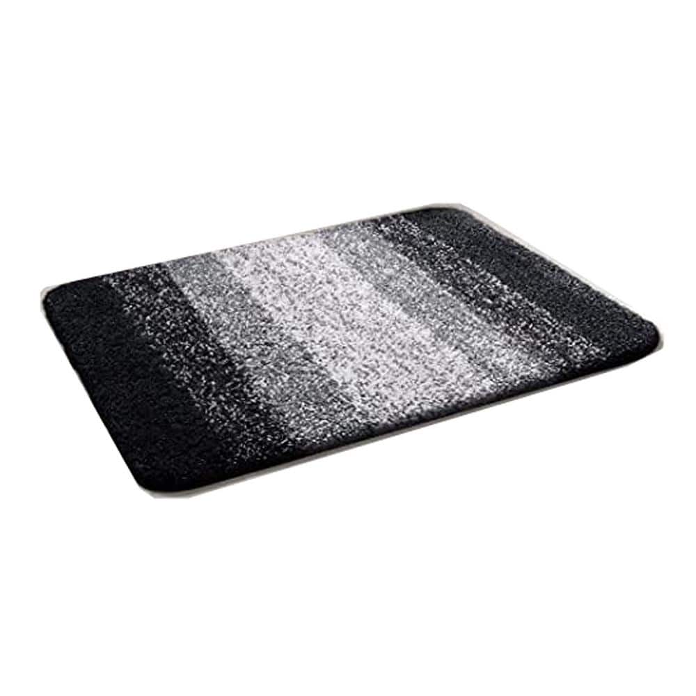 Afoxsos 30 in. x 20 in. Black Stripe Microfiber Rectangular Shaggy Bath Rugs SNPH004IN241 The