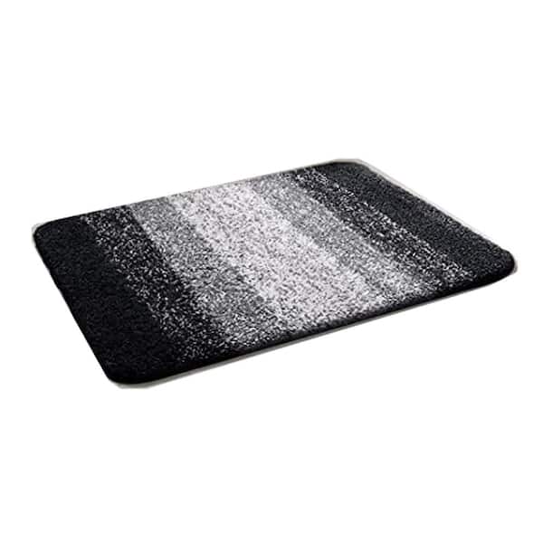 Afoxsos 30 in. x 20 in. Black Stripe Microfiber Rectangular Shaggy Bath Rugs