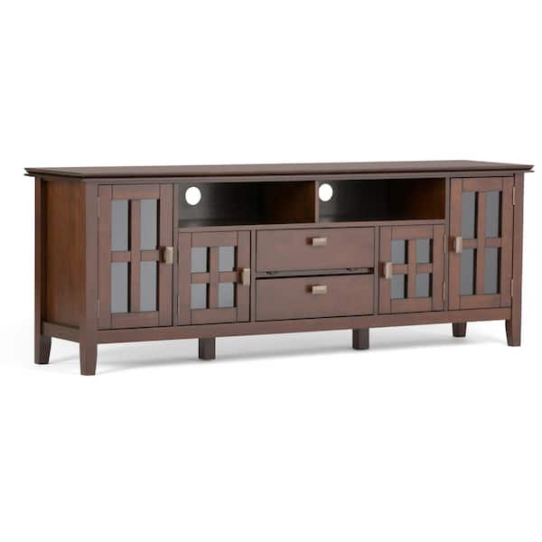 Simpli Home Artisan Solid Wood 72 in. Wide Contemporary TV Media Stand in Medium Auburn Brown for TVs Upto 80 in.