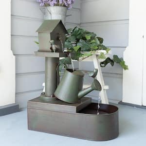 24 in. Tall Indoor/Outdoor Birdhouse and Watering Can Floor Water Fountain