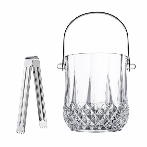 4.9 in. 1.1 qt. Clear Glass Ice Bucket with Ice Tong and Handle, Crystal Ice Cube Bucket for Cocktail, Champagne, Wine