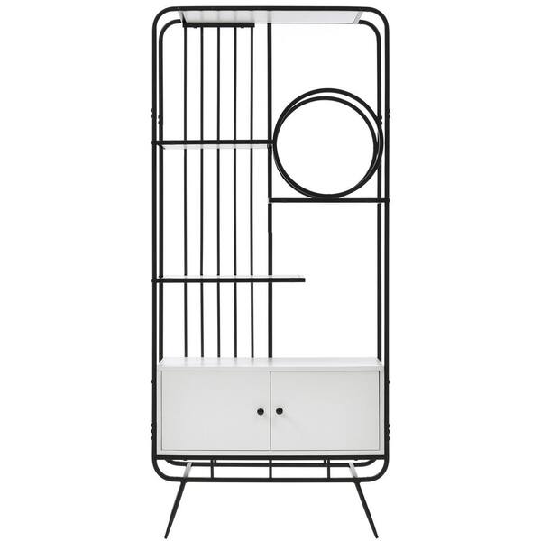 Nestfair 71 in. H Metal 3-Shelves Bookcase in White with Storage Cabinet