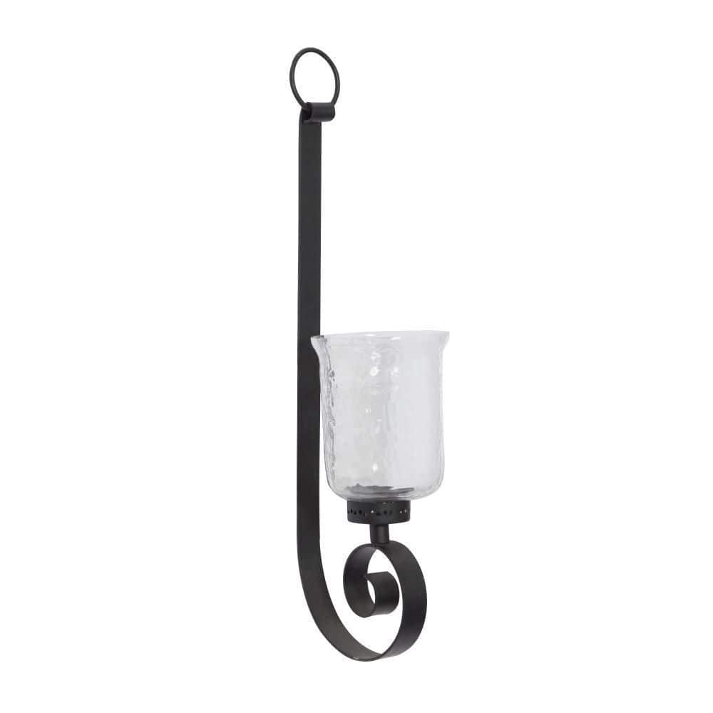 Elegant Black Metal and Glass 31" Handcrafted Pillar Wall Sconce