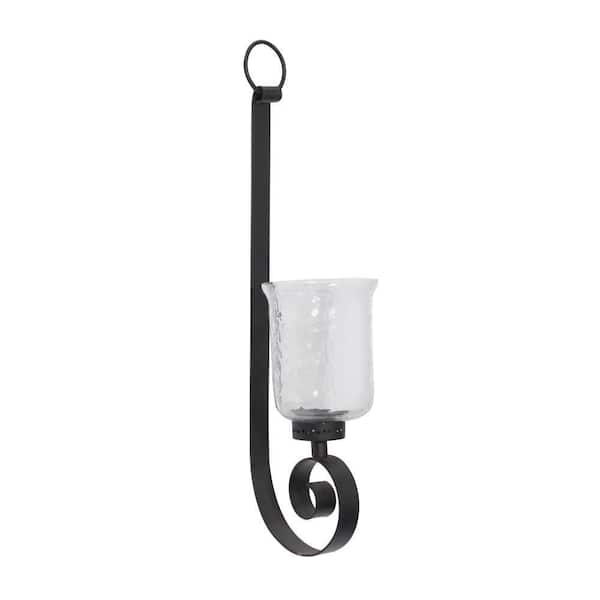 31 in. Black Metal Scroll Handmade Pillar Wall Sconce